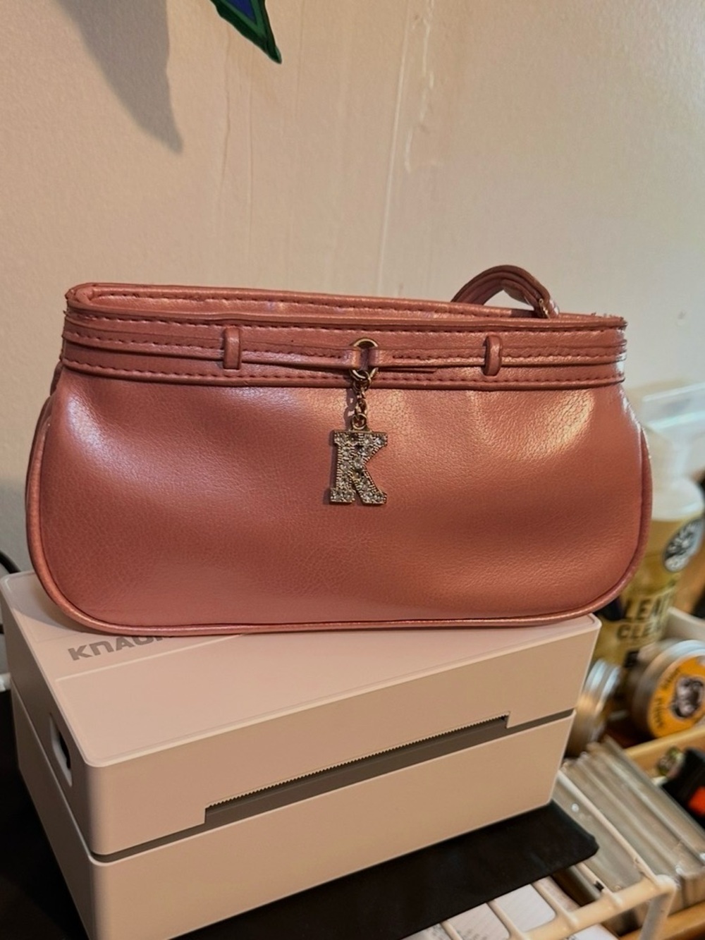 Women's Pink Shoulder Bag with Crystal 'K' Charm